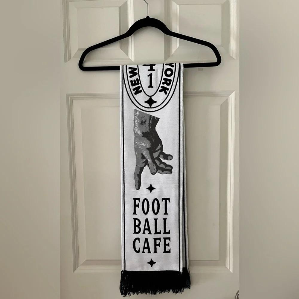 Football Cafe stadium scarf -double side graphic fringe white/gray/black